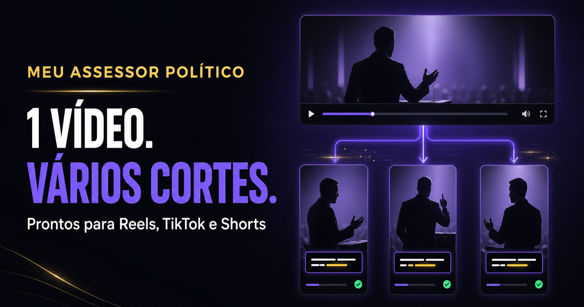Um vídeo longo sendo transformado em vários cortes verticais pelo Meu Assessor Político